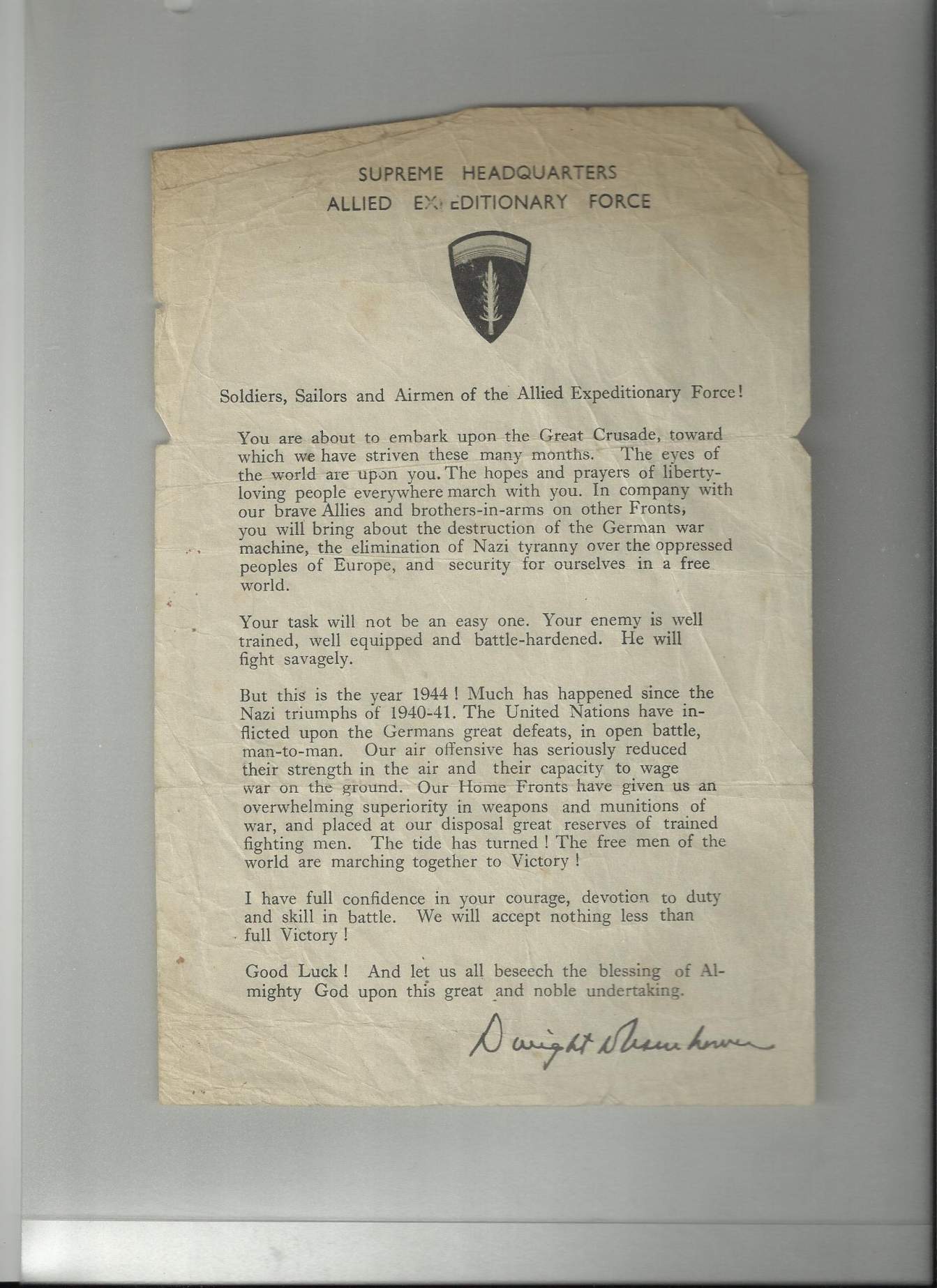 Question Eisenhower D-Day Letter