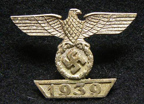 1939 Spange zum Eisernen Kreuzes 1er Klasse 1914, Unmarked L/54 Schauerte &amp; Höhfeld, Screwback