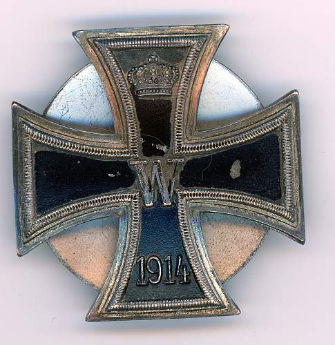 Eisernes Kreuz 1.Klasse, one piece, schinkel form screwback, Otto Schickle, plus 1914 EK1 counterpart