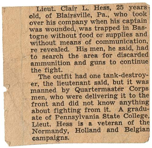 Col. Clair L. Hess - WWII (501st PIR), Korean War (CIO - X Corps)