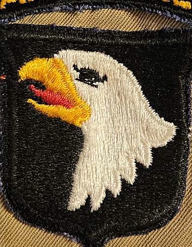 101st Airborne Shoulder Patches-Scribble Eye, WWII or Post War, Please Help!