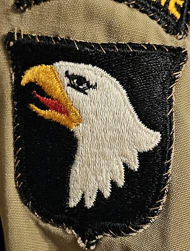 101st Airborne Shoulder Patches-Scribble Eye, WWII or Post War, Please Help!