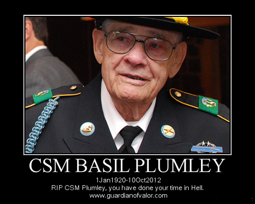 Command Sergeant Major Basil Plumley--passed away at 4am this morning. Known as the Sarge from: We Were Soldiers.