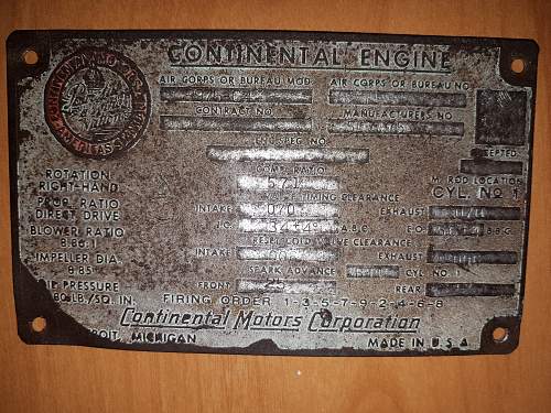 Continental R975 engine plate