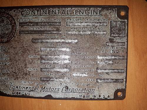 Continental R975 engine plate