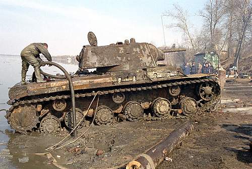 Soviet Heavy KV-1 tank from Neva river