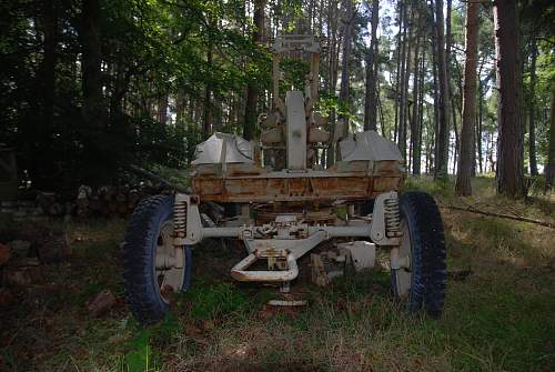 found an antiaircraft gun and metal ammo boxes in a forest....