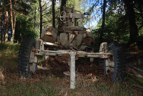 found an antiaircraft gun and metal ammo boxes in a forest....