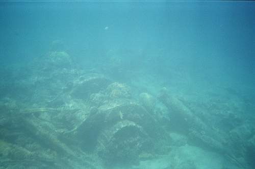 WWII relics dive. Tanks, Jeeps, Trucks.