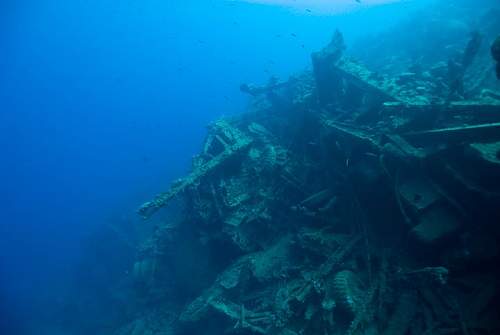 WWII relics dive. Tanks, Jeeps, Trucks.