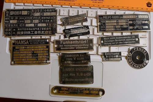 Luftschraube, ME109, BF109 ID tags, other mystery German tags, one maybe Italian?