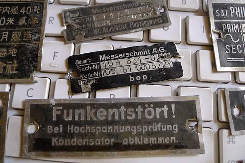 Luftschraube, ME109, BF109 ID tags, other mystery German tags, one maybe Italian?