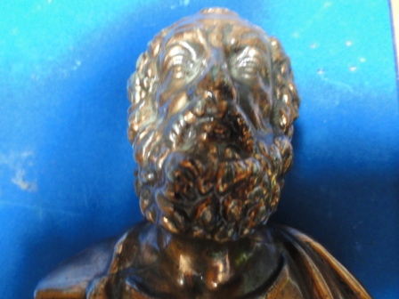 Bearded Man Statue - metal/bronze(?) - inscribed with &quot;OMHPOE&quot;