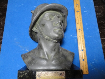 Bust of Soldier w/ Helmet - made of bronze/metal w/ marble base - inscribed &quot;Deutscher Reichskriegerbund&quot;