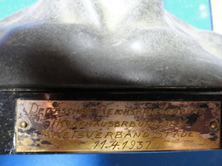 Bust of Soldier w/ Helmet - made of bronze/metal w/ marble base - inscribed &quot;Deutscher Reichskriegerbund&quot;