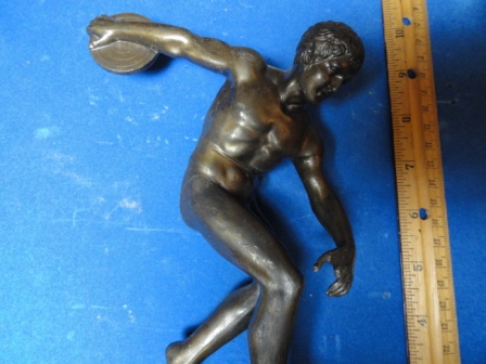 Disc Throwing Man Statue - bronze(?) w/ marble base
