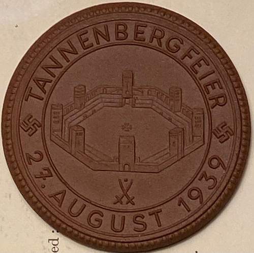 Tannenbergfeier  August 1939 Ceramic Medal 50mm