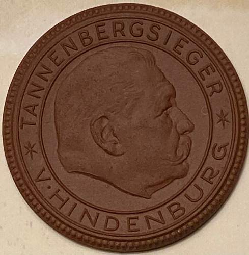 Tannenbergfeier  August 1939 Ceramic Medal 50mm