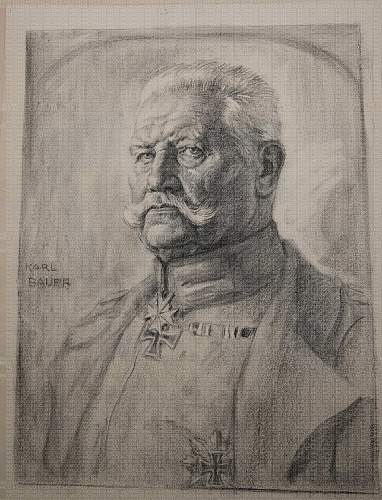 Paul von Hindenburg Portrait Master Drawing by Karl Konrad Friedrich Bauer (1868–1942)