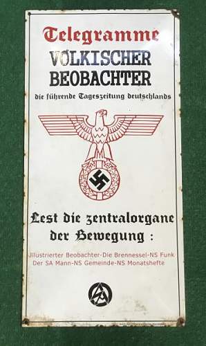 Third Reich Enamel Advertising Sign. Opinions on originality please.