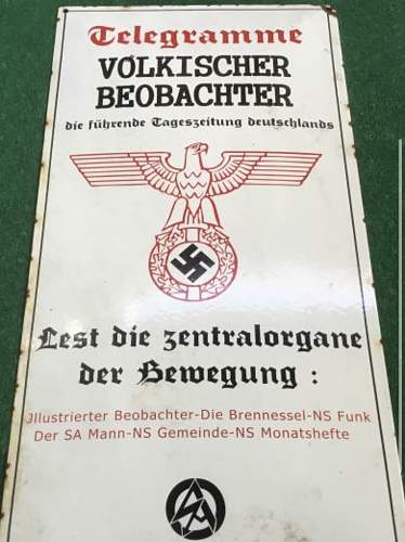 Third Reich Enamel Advertising Sign. Opinions on originality please.