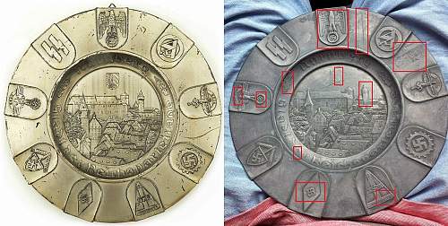 Third reich nazi paramilitary  pewter souvenir plate from  nürnberg - die stadt der reichsparteitage