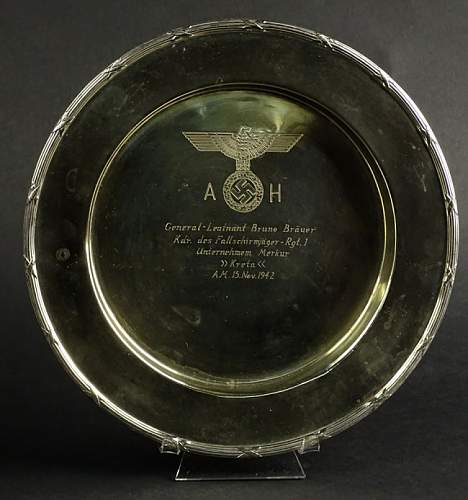 Adolf Hitler presentation plate to Bruno Bräuer