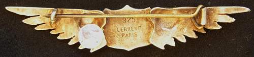 U.S. WW1 LeBreve, Paris Pilot Wings and WW1 Bomber Wings