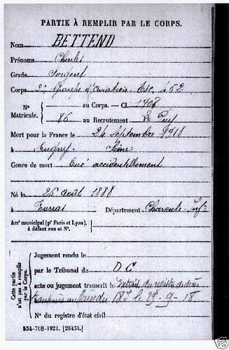 WWI KIA? French Pilot, Marichal-des-Logis Charles Bettend, Croix de Guerre w/2 Palms