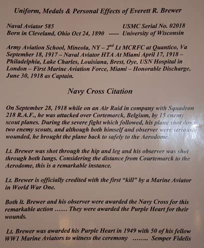 WW1 Marine Pilot / 2 Victories / Navy Cross