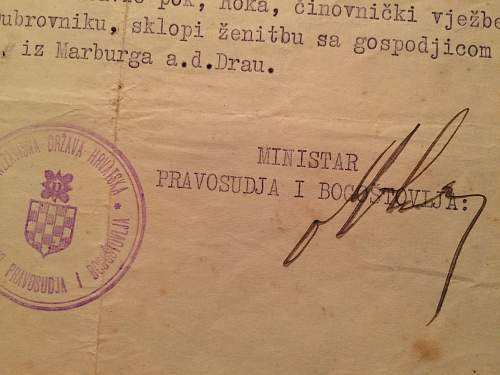 Ustasha document signed by a &quot;minister&quot;