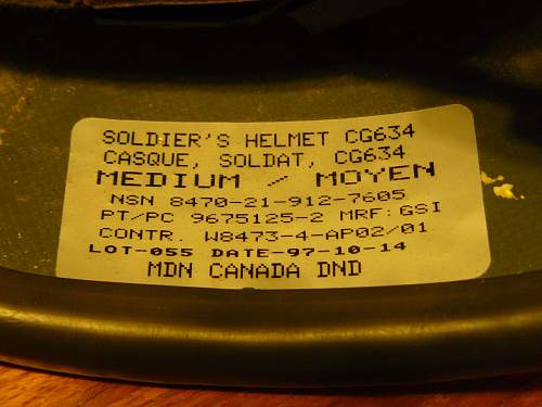 Canadian CG634 Balistic Kevlar Helmet