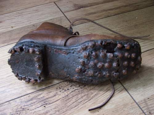 Normandy found German brown ankle boot and restoration.