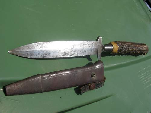 WW1 German Stag handle &quot;My lifesaver&quot; Trench knife Soldier Stab Etch