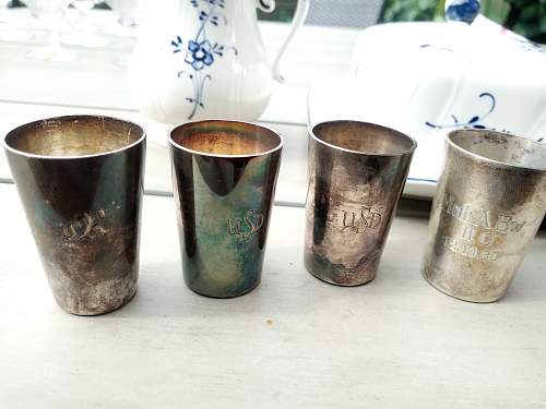 Grandpa's Early Bundeswehr silverware Liquor Cups with engravings