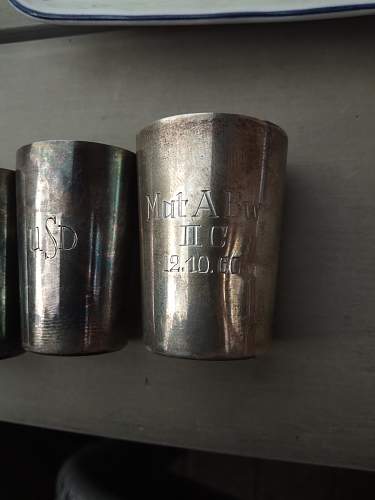 Grandpa's Early Bundeswehr silverware Liquor Cups with engravings