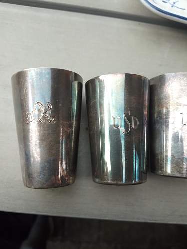 Grandpa's Early Bundeswehr silverware Liquor Cups with engravings