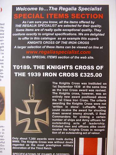 Fake 1957 Knights Cross &quot;The Morigi Fake&quot;.