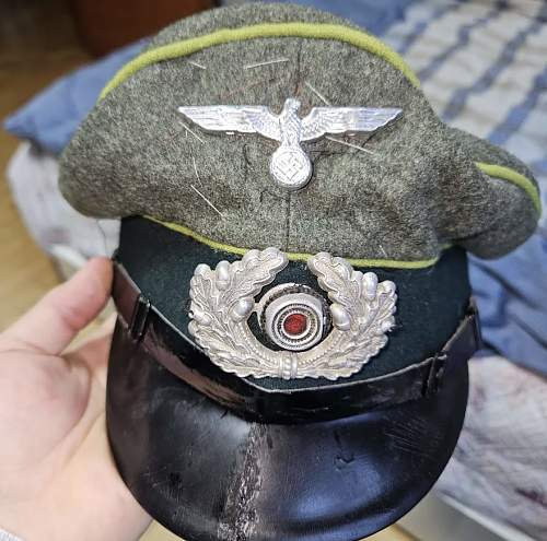 Heavily repaired and damaged German Panzergrenadier NCO visor cap