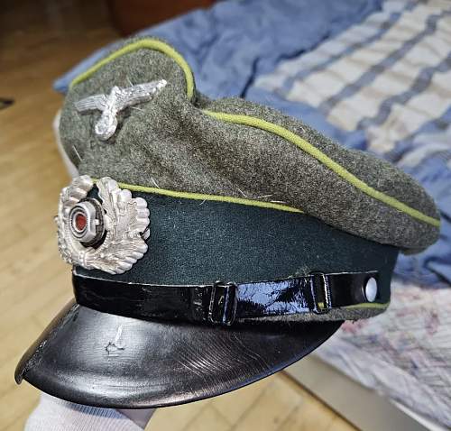 Heavily repaired and damaged German Panzergrenadier NCO visor cap