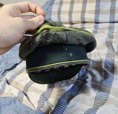 Heavily repaired and damaged German Panzergrenadier NCO visor cap