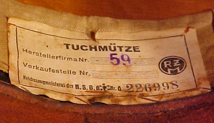 SS Schirmmütze RZM Tag