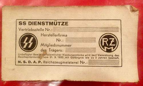 SS RZM mütze tag, unissued.