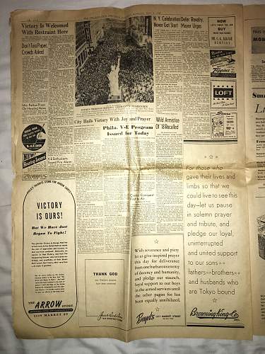 VE Day Newspaper, Philadelphia Inquirer