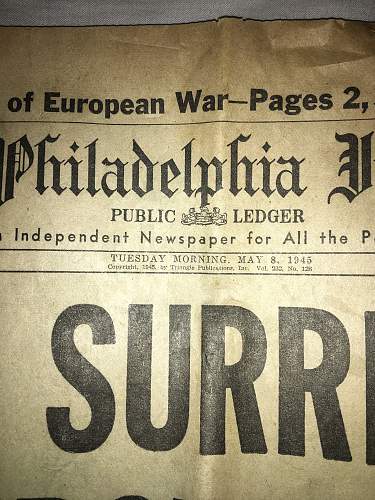 VE Day Newspaper, Philadelphia Inquirer