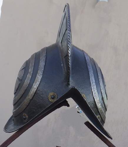 German 16th century &quot;black and white&quot; home town guard helmets