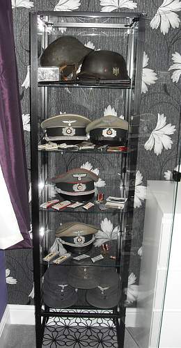 German Headgear grouping display cabinet