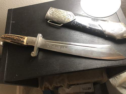 My new Reichsarbeitsdienst dagger with curious initials