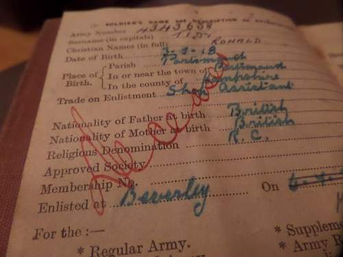 Soldiers Paybook Died 24/07/1940 The East Yorkshire Regiment