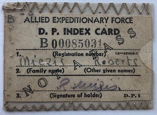 Allied Expeditionary Force D. P. Index Card